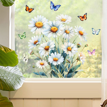 Αϊκε JD3440 3D Daisy γυάλινο αυτοκόλλητο για πόρτες και παράθυρα μπαλκονιού, PVC, ηλεκτροστατική εφαρμογή χωρίς κόλλα, μοντέρνος μινιμαλισμός, σαλόνι/υπνοδωμάτιο