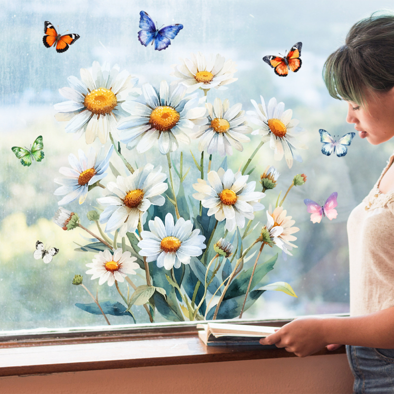 Αϊκε JD3440 3D Daisy γυάλινο αυτοκόλλητο για πόρτες και παράθυρα μπαλκονιού, PVC, ηλεκτροστατική εφαρμογή χωρίς κόλλα, μοντέρνος μινιμαλισμός, σαλόνι/υπνοδωμάτιο