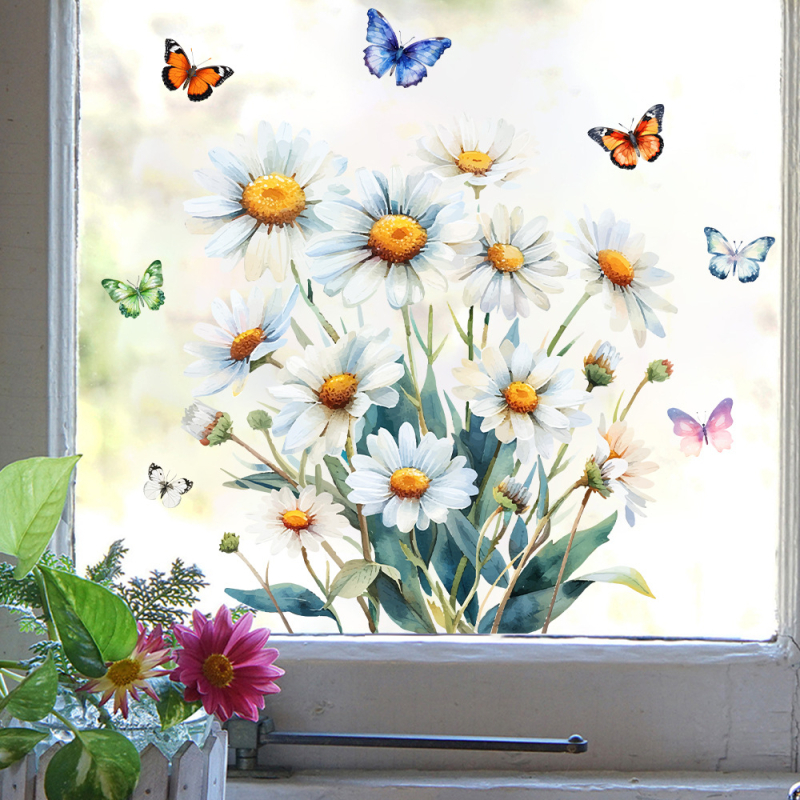 Αϊκε JD3440 3D Daisy γυάλινο αυτοκόλλητο για πόρτες και παράθυρα μπαλκονιού, PVC, ηλεκτροστατική εφαρμογή χωρίς κόλλα, μοντέρνος μινιμαλισμός, σαλόνι/υπνοδωμάτιο