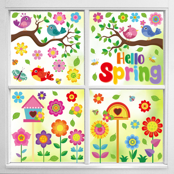 Ακουαρέλα Λουλούδι Παραθύρου – Αυτοκόλλητο με Διπλής Όψης Εκτύπωση, Ηλεκτροστατικό Κόλλημα, PVC, Μοντέλο Φύλλα, Στυλ Λουλουδιών, για σαλόνι, υπνοδωμάτιο, εξωτερικούς χώρους και εμπορικούς χώρους