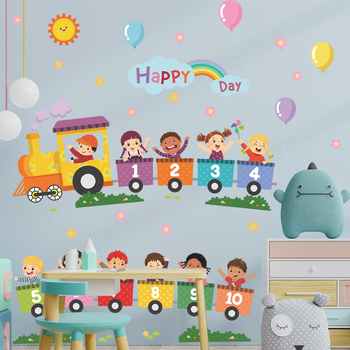 DEOWUU PVC αδιάβροχο αυτοκόλλητο τοίχου με μοτίβο καρτούν-τρένο, σετ 2 τεμάχια για σαλόνι, υπνοδωμάτιο και παιδικό δωμάτιο