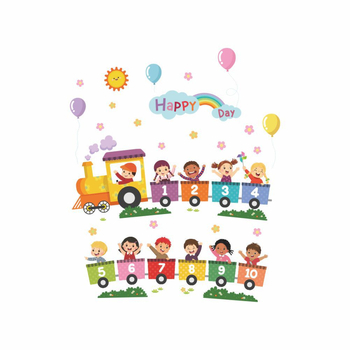 DEOWUU PVC αδιάβροχο αυτοκόλλητο τοίχου με μοτίβο καρτούν-τρένο, σετ 2 τεμάχια για σαλόνι, υπνοδωμάτιο και παιδικό δωμάτιο