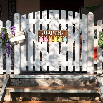 Ξύλινο τοίχου για το Πάσχα με χρωματιστά γράμματα και μοτίβο κουνελιού | Πεύκο, μοντέρνο μινιμαλιστικό ύφος