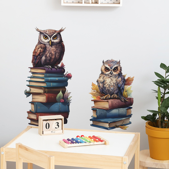 PVC αυτοκόλλητο τοίχου – αδιάβροχο σχέδιο με κουκουβάγια σε cartoon στιλ για σαλόνι, υπνοδωμάτιο ή μελέτη, 1 τεμάχιο, χαριτωμένο ζωικό μοτίβο