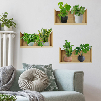 Γραφίτι αυτοκόλλητο τοίχου με φυτά, σετ 3 τεμάχια, PVC, για σαλόνι και υπνοδωμάτιο, μοντέρνο μινιμαλιστικό στυλ