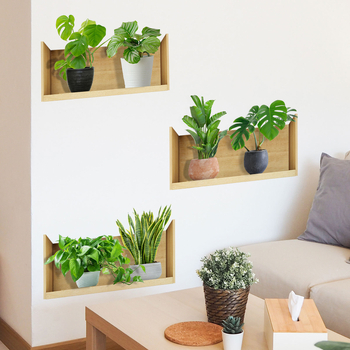 Γραφίτι αυτοκόλλητο τοίχου με φυτά, σετ 3 τεμάχια, PVC, για σαλόνι και υπνοδωμάτιο, μοντέρνο μινιμαλιστικό στυλ