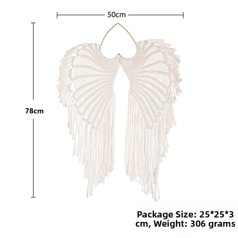 Κρεμαστό τοίχου - χειροποίητα φτερά αγγέλου από βαμβακερά νήματα, υφαντό ταπισερί, αγροτικού στυλ, κατασκευασμένο στο Yiwu