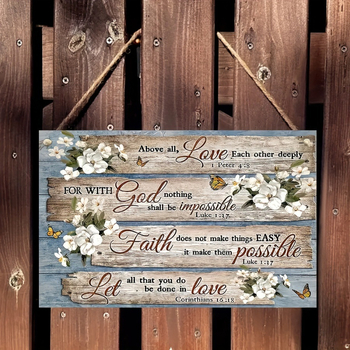 Ξύλινο σήμα με σύνθημα God Blessing — μοντέρνο μινιμαλιστικό χειροποίητο κρεμαστό