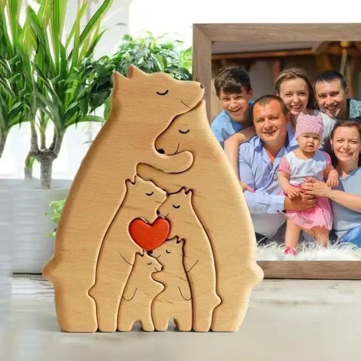 Fából készült puzzle-maci dekoráció – modern, egyszerű nappali dekoráció