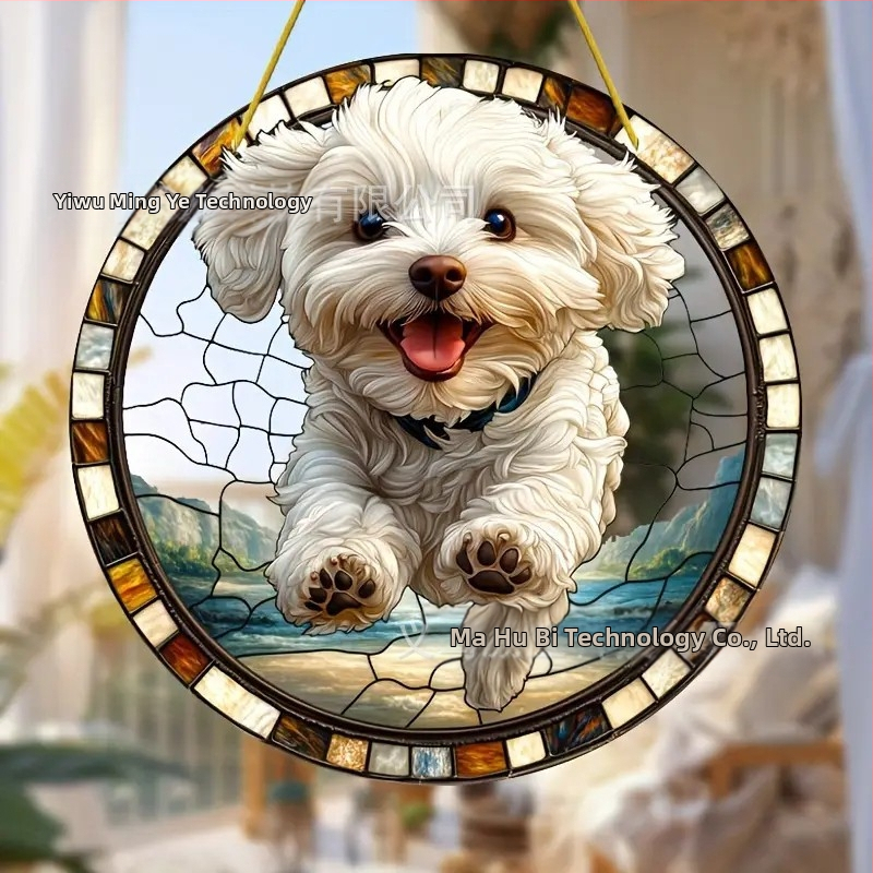 Акрилно кучешко стенно окачване с монтаж за прозорец – за вътрешна и външна декорация, готово за подарък