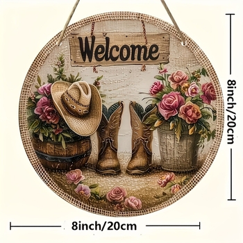 Κύκλικη ακρυλική πινακίδα καλωσορίσματος σε αγροτικό στυλ με γιρλάντα πεταλούδων, χαρακτική και εκτύπωση