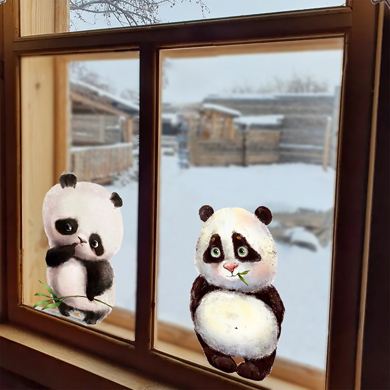 Стенно стикер - 2 части, карикатурна мечка графити, водоустойчив PVC, за стъклени повърхности (прозорци и врати), дневна и спалня, модерен плосък стил