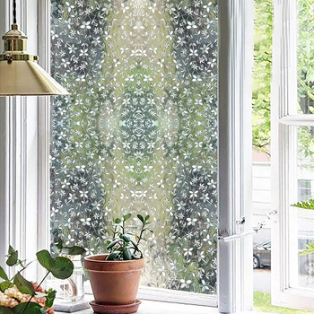 Logu matētā stikla folija bez līmes privātumam — Imperial Decoration, ziedu raksts