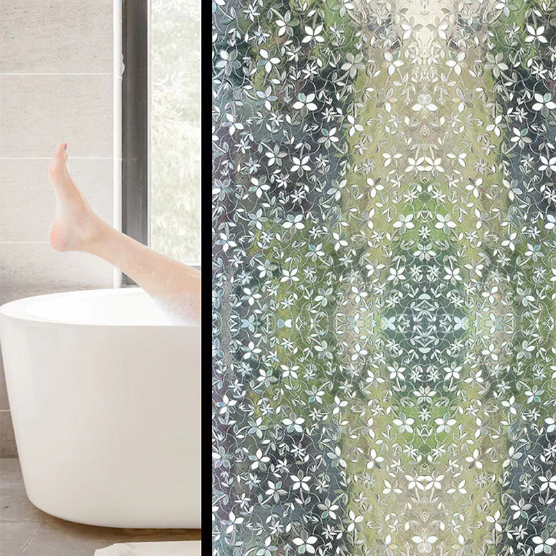 Be klijų matinė stiklo plėvelė langams privatumui — Imperial Decoration, gėlių raštas