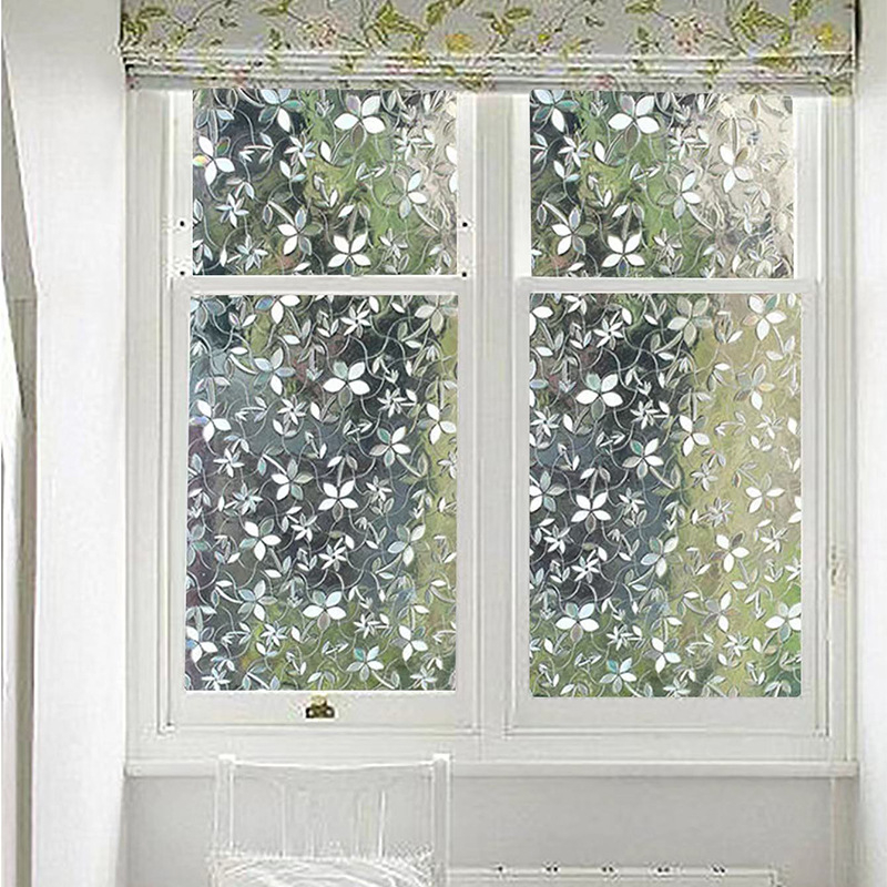 Logu matētā stikla folija bez līmes privātumam — Imperial Decoration, ziedu raksts