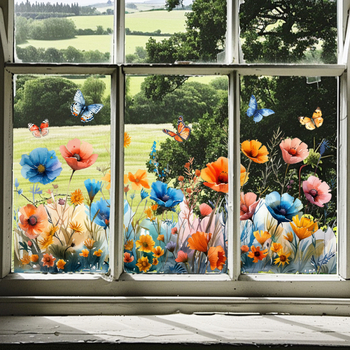 3D αυτοκόλλητο γυαλιού με πεταλούδα και λουλούδια – ηλεκτροστατικό PVC, 1 τεμάχιο, μοντέρνο μινιμαλιστικό στυλ, σχέδιο: Άλλο