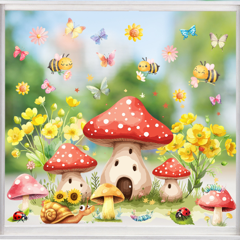 Aike JD3434 Άνοιξη Πολυ-element Γυάλινος Αυτοκόλλητος για Μπαλκόνι και Παράθυρο – PVC, Ηλεκτροστατική Πρόσδεση (Χωρίς Κόλλα), Μοντέρνο Μινιμαλιστικό Στυλ, Κατάλληλο για Σαλόνι και Υπνοδωμάτιο