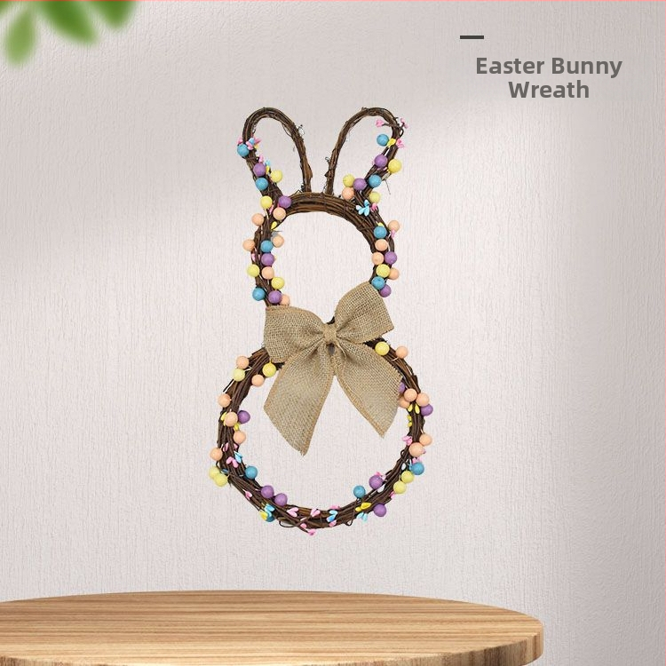 Γιρλαντα με λαγουδάκι του Πάσχα σε δαχτυλίδι — Ξύλινο, Kaiji, έτοιμο για δώρο, άνοιξη διακόσμηση (Μη εισαγόμενο; Συσκευασία: Opp bag)
