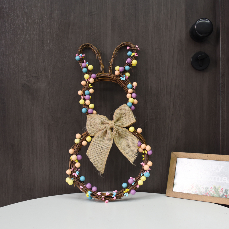 Γιρλαντα με λαγουδάκι του Πάσχα σε δαχτυλίδι — Ξύλινο, Kaiji, έτοιμο για δώρο, άνοιξη διακόσμηση (Μη εισαγόμενο; Συσκευασία: Opp bag)