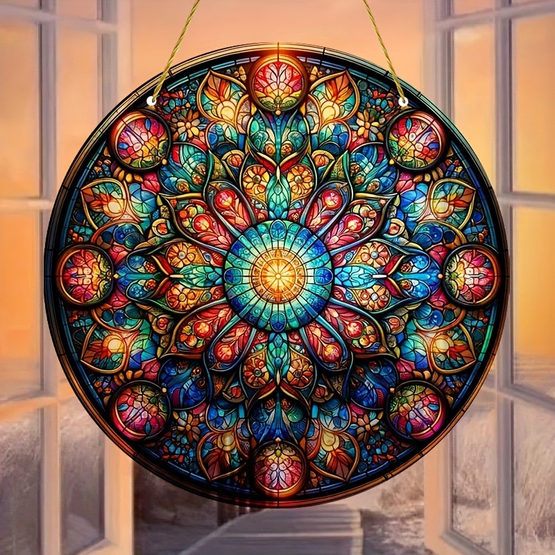 Akrilni hvatač sunca s mandalom — materijal: akril; uzorak: znakovi; obrada: sprej boja; stil: retro, komemorativan; izdanje: zima 2024