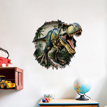 3D αυτοκόλλητο τοίχου με δεινοσαύρο - ένα τεμάχιο, PVC, μοντέρνος μινιμαλιστικός διακοσμητικός σχεδιασμός για σαλόνι και παιδικό δωμάτιο