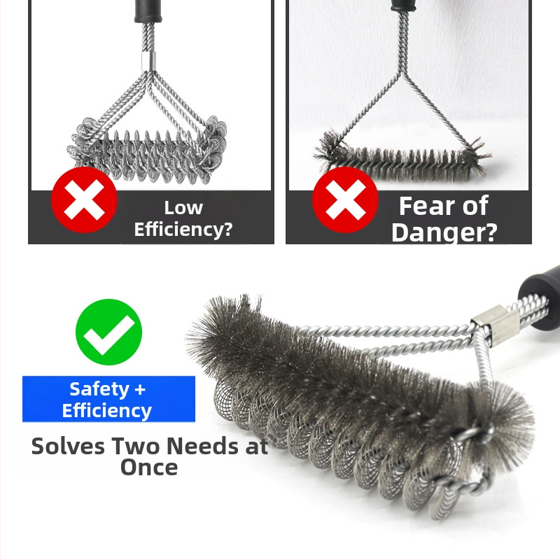 Divfunkciju grila tīrīšanas suka ar tērauda vadiem un atsperēm, PP rokturis, iepakojums 50 gab.