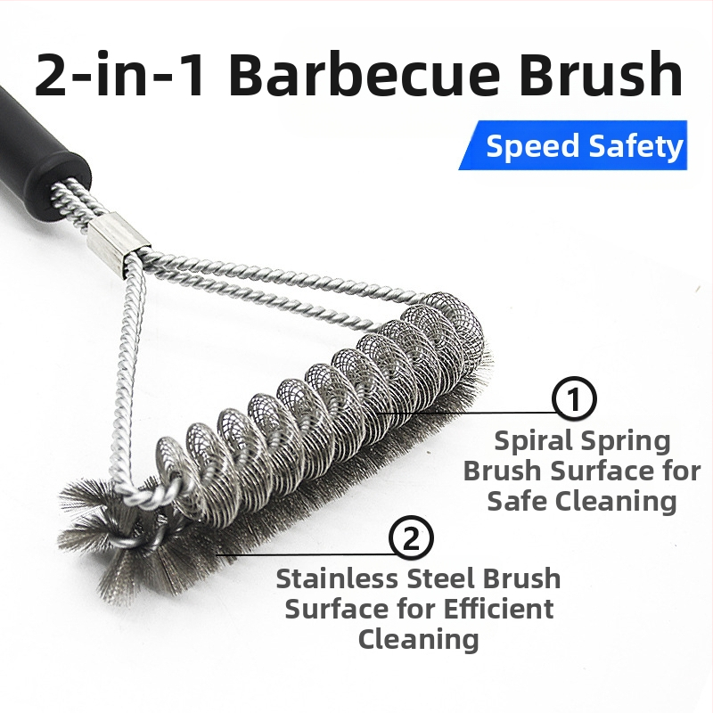 Divfunkciju grila tīrīšanas suka ar tērauda vadiem un atsperēm, PP rokturis, iepakojums 50 gab.