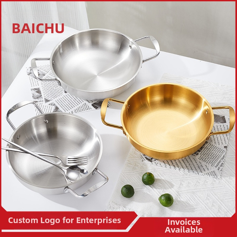 Korėjietiško stiliaus nerūdijančio plieno sriubos puodas, nešiojamas su dvigubomis rankenomis, talpa 3.1-4 L