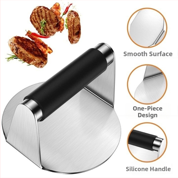 Πρέσσα κρέατος με λαβή σιλικόνης, στρογγυλός σχεδιασμός, από ανοξείδωτο χάλυβα 304 (πρέσα κιμά; εργαλείο κουζίνας; δυνατότητα εξατομίκευσης)