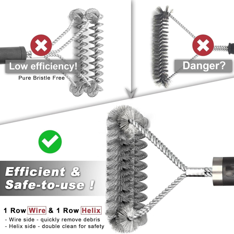 Grila tīrīšanas suka ar rokturi – augstas densitātes spirālveida sari, 201 stieples, rokturis PP, iepakojums 60, Jin Hengtai