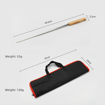 Επίπεκα καλαμάκια ψησίματος από ατσάλι με λαβές από δρυ, επαναχρησιμοποιούμενα, για ψήσιμο αρνιού, με φορητή τσάντα μεταφοράς.