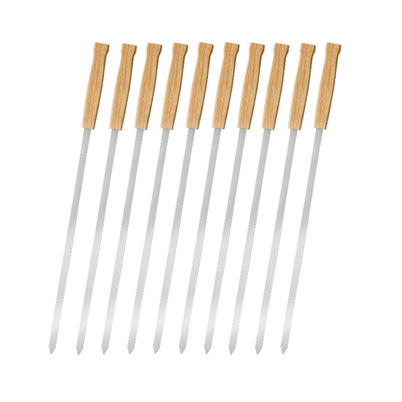 Επίπεκα καλαμάκια ψησίματος από ατσάλι με λαβές από δρυ, επαναχρησιμοποιούμενα, για ψήσιμο αρνιού, με φορητή τσάντα μεταφοράς.