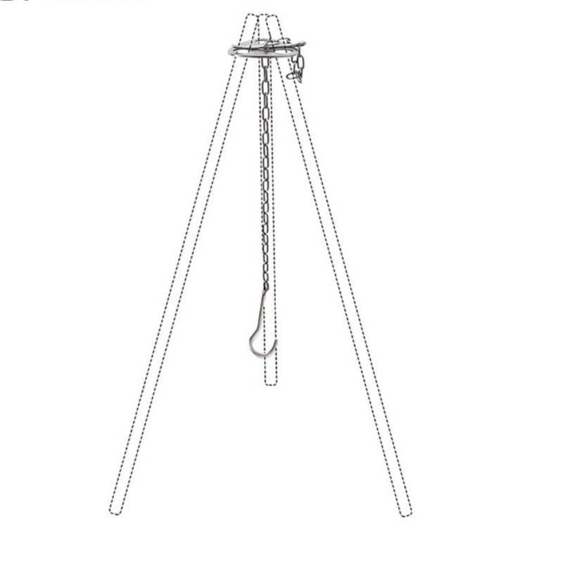 Nerūsējošā tērauda pārnēsājamais triju kāju pannas turētājs ar atsevišķu dizainu ārējai grilēšanai un kemperiem – Cypress Horse zīmols