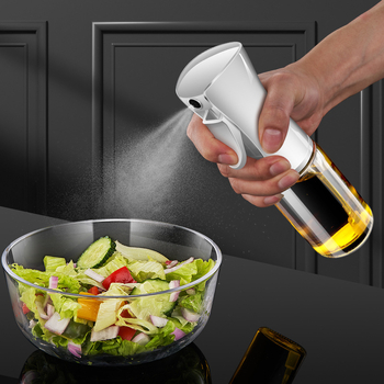 Stiklinis aliejaus purškimo buteliukas – paspauskite purškimui, šiuolaikiškas minimalistinis stilius, spausdintas logotipas, aliejaus buteliukas