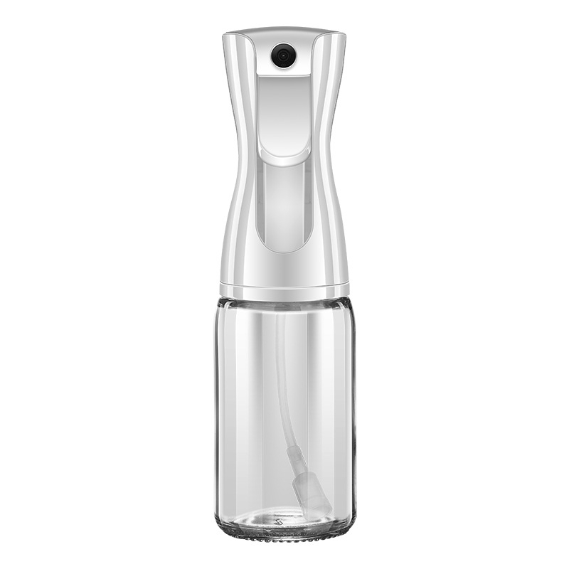 Stiklinis aliejaus purškimo buteliukas – paspauskite purškimui, šiuolaikiškas minimalistinis stilius, spausdintas logotipas, aliejaus buteliukas