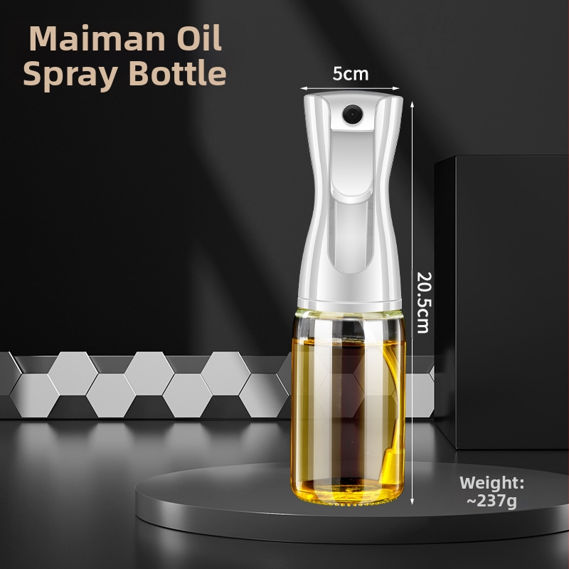 Stiklinis aliejaus purškimo buteliukas – paspauskite purškimui, šiuolaikiškas minimalistinis stilius, spausdintas logotipas, aliejaus buteliukas