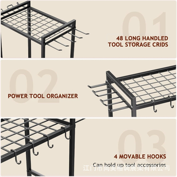3-επίπεδο ράφι εργαλείων κήπου από ανθρακούχο ατσάλι, φορητό, πολυχρηστικό, εγκατάσταση στο έδαφος