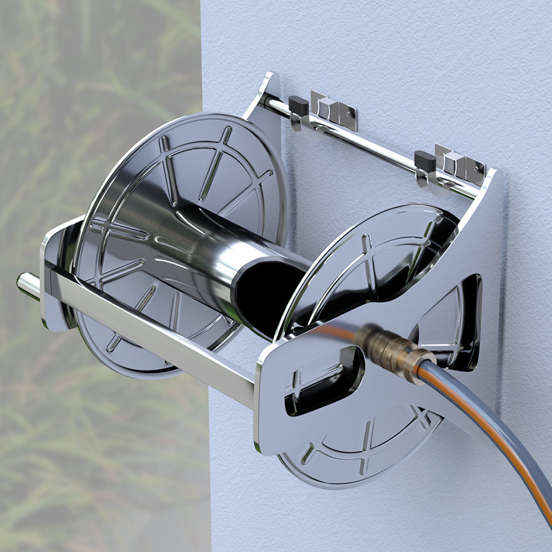 Стенно монтиран държач за градински маркуч с галванизирана метална рамка; Тегло: 25; Материал: галванизиран метал