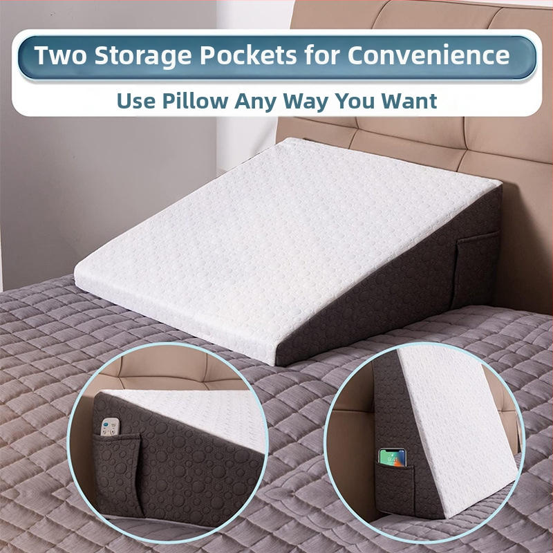 Триъгълна възглавница за легло с паметна пяна и облегалка, за едно лице; калъф: плетен текстил; височина на ядро 20.1-25 cm; тегло 1.55-2.00 kg