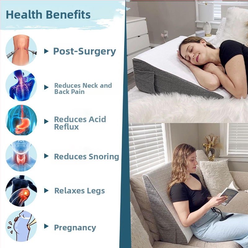 Триъгълна възглавница за легло с паметна пяна и облегалка, за едно лице; калъф: плетен текстил; височина на ядро 20.1-25 cm; тегло 1.55-2.00 kg