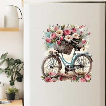 Διακοσμητικό αυτοκόλλητο τοίχου PVC – λουλουδάτο σχέδιο ποδηλάτου, ένα τεμάχιο, μοντέρνο μινιμαλιστικό στυλ