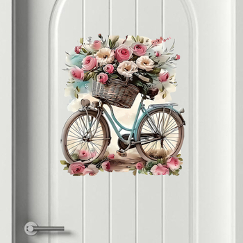 Διακοσμητικό αυτοκόλλητο τοίχου PVC – λουλουδάτο σχέδιο ποδηλάτου, ένα τεμάχιο, μοντέρνο μινιμαλιστικό στυλ