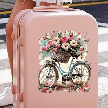 Διακοσμητικό αυτοκόλλητο τοίχου PVC – λουλουδάτο σχέδιο ποδηλάτου, ένα τεμάχιο, μοντέρνο μινιμαλιστικό στυλ