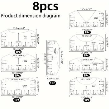 Инструмент за подравняване на тениски с V-образно деколте, осем в едно, PVC екологичен материал; съвместим с множество комплекти; лицензиран частен етикет; неутрален бранд с персонализируемо лого; опаковка Opp торба