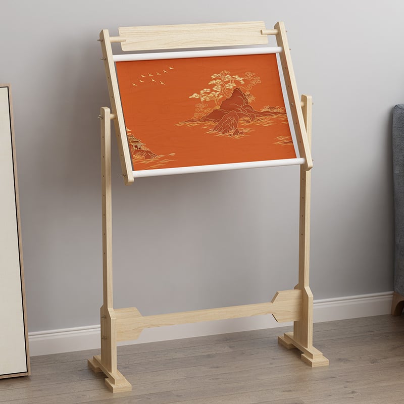 Рамка за кръстат бод с регулируема фиксирана скоба - борова дървена рамка, комплект, стил Нов Китайски