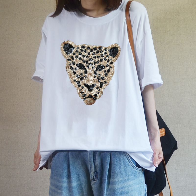 Textil matricák pólókhoz: flitteres tigrisfej és leopárdfej patch