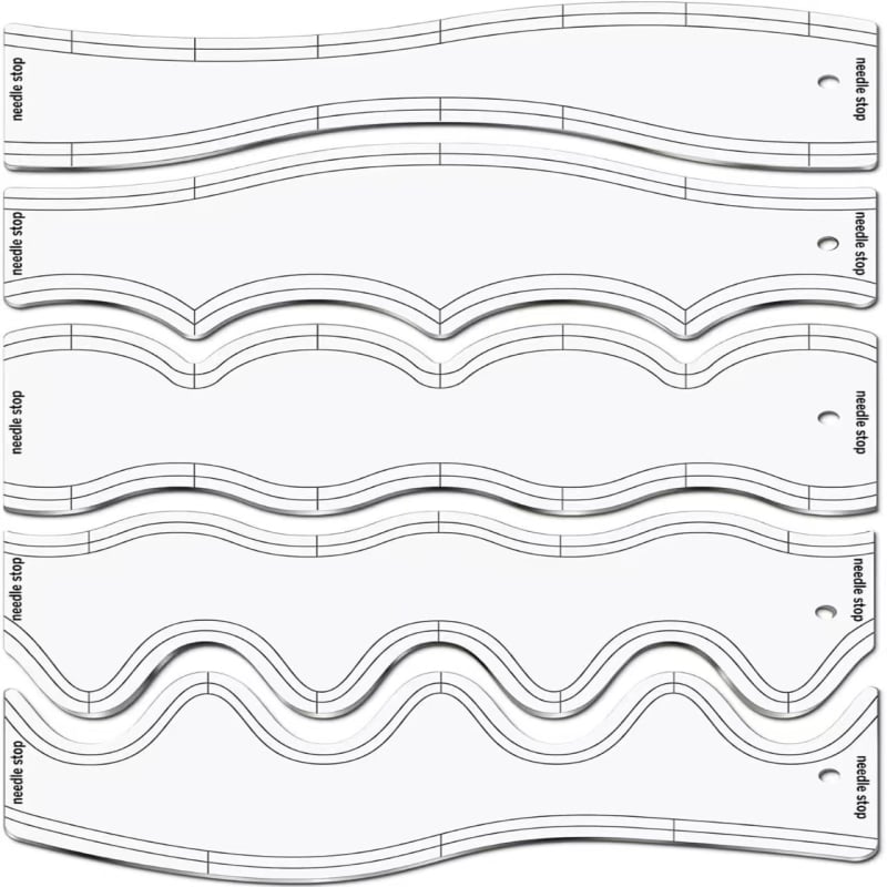 5-частен комплект акрилни вълнообразни линейки за квилтинг — шаблон за машинно оформяне