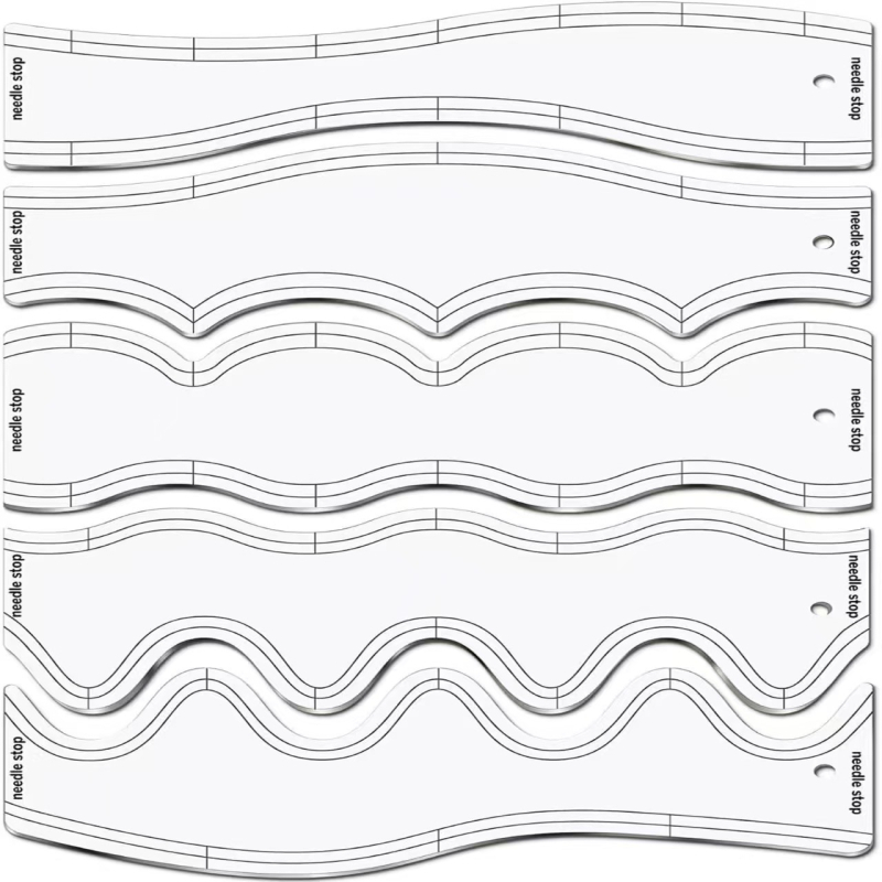5-частен комплект акрилни вълнообразни линейки за квилтинг — шаблон за машинно оформяне