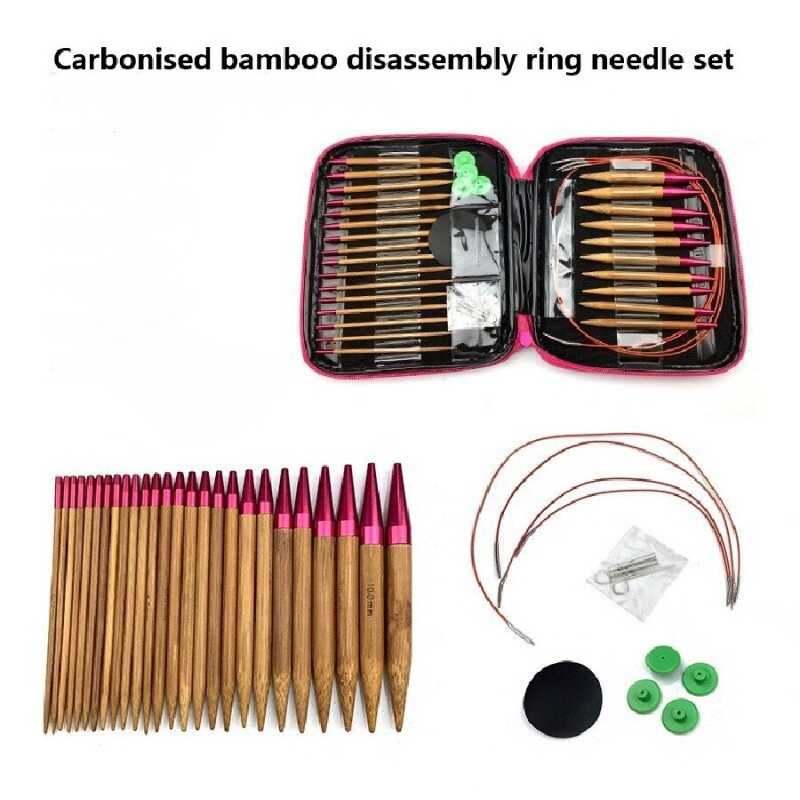 Set kružnih igala s odvojivim iglama od karboniziranog bambusa, DIY komplet za pletenje i hekkanje, 50 komada, mogućnost prilagodbe