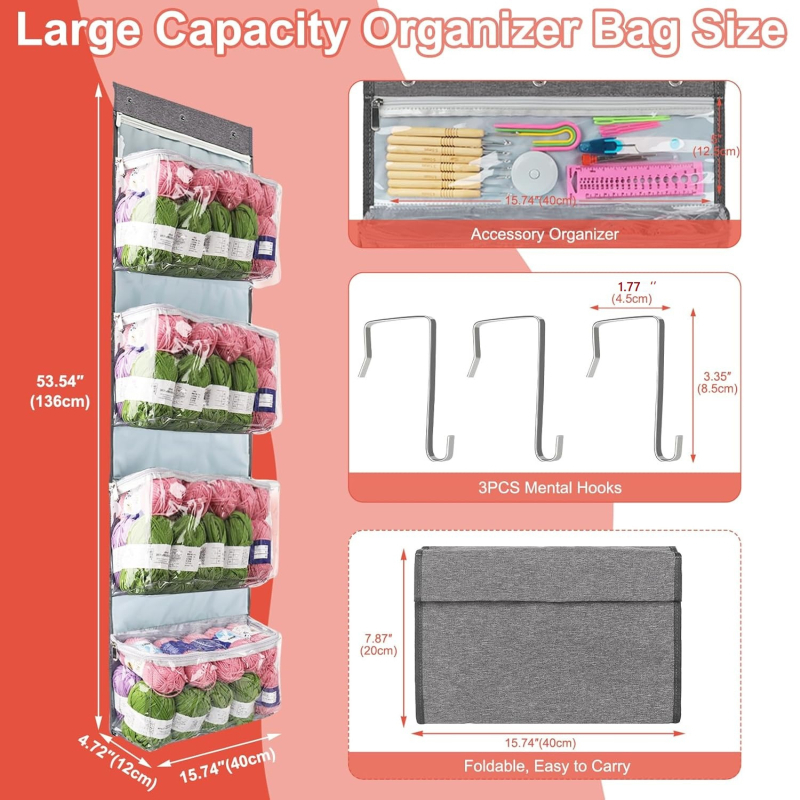 Sieninis pakabinamas laikymo maišelis siūlėms, daugiafunkcinis, medžiaga Oxford audinys + PVC, svetainės saugojimui